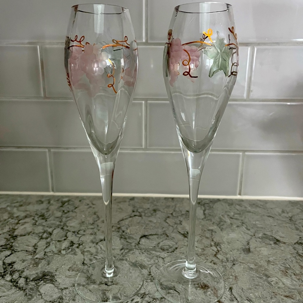 Rosenberg Romanian Toasting Flutes hand painted vintage